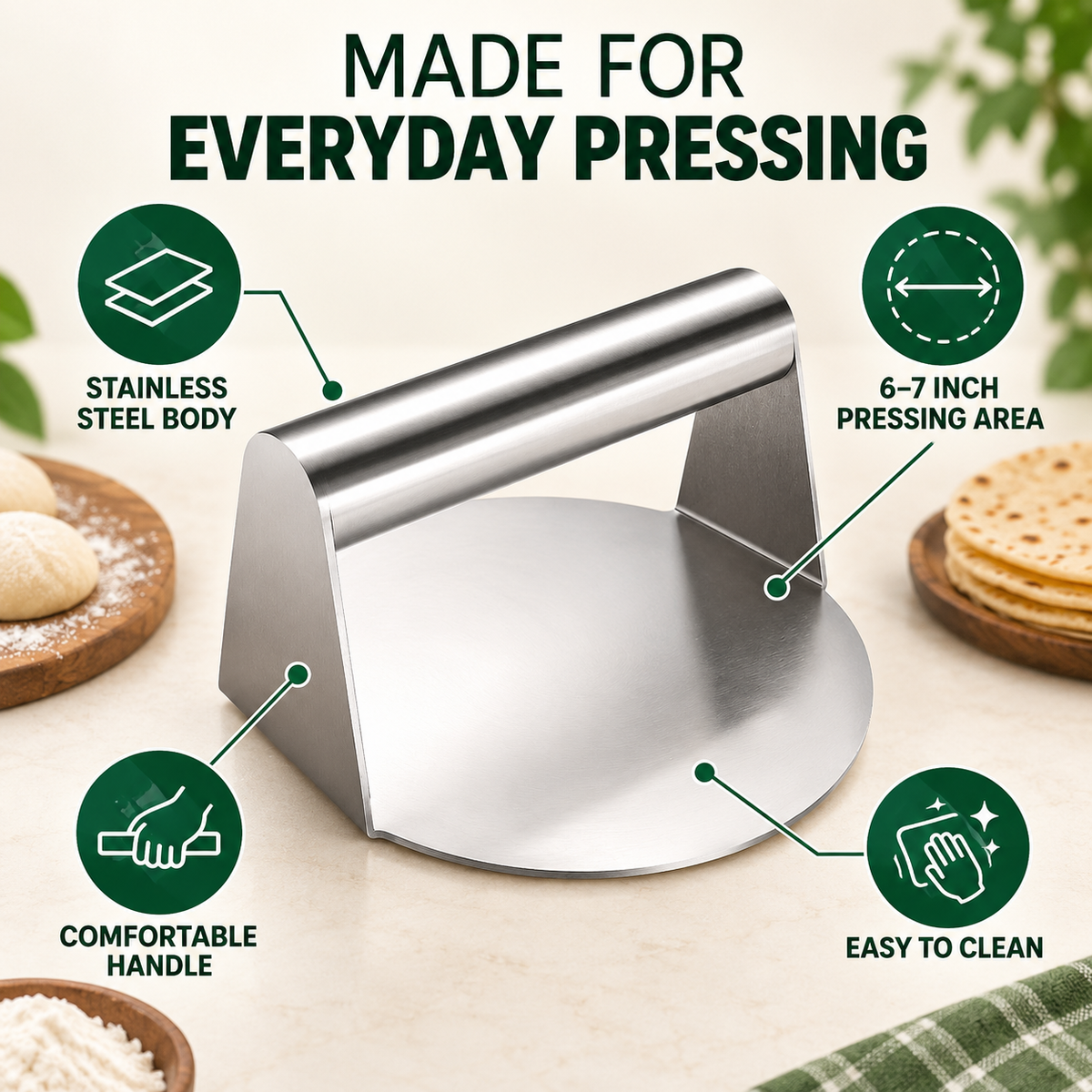 Stainless steel roti and puri dough press — product view 10