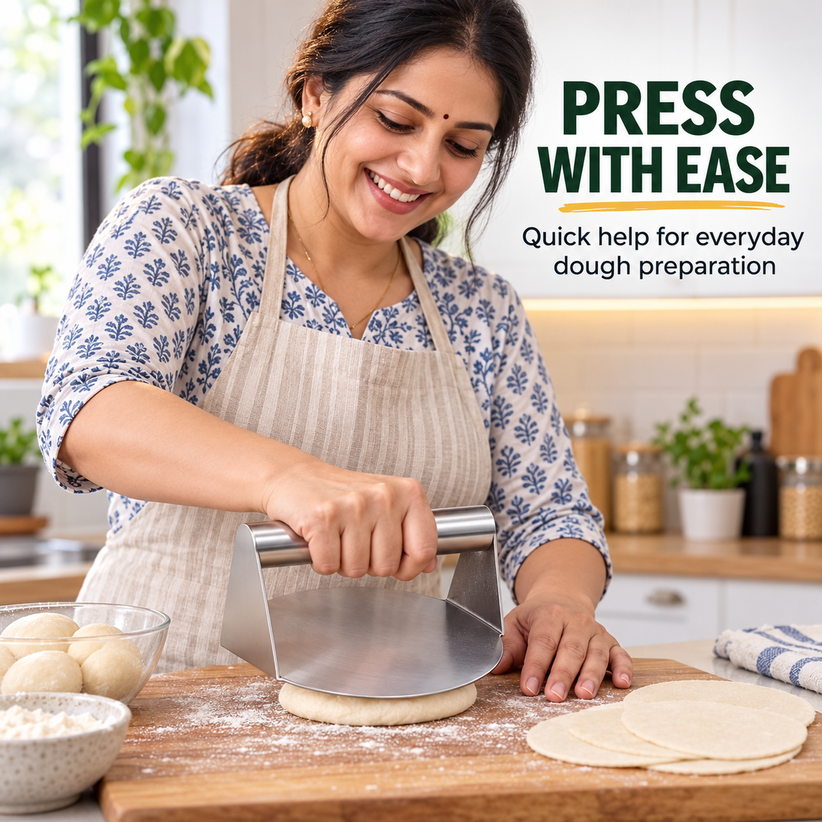 Stainless steel roti and puri dough press — product view 2