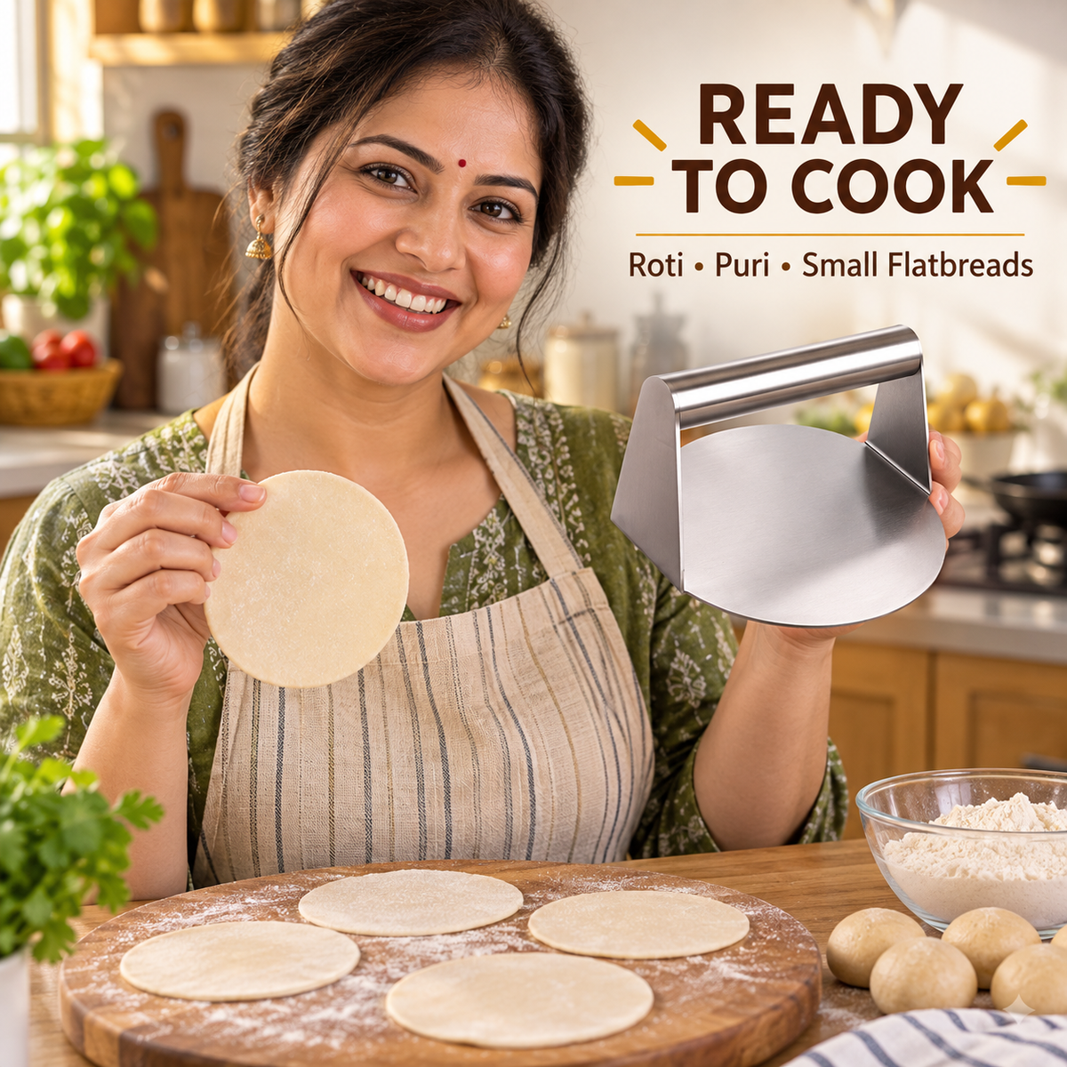 Stainless steel roti and puri dough press — product view 3