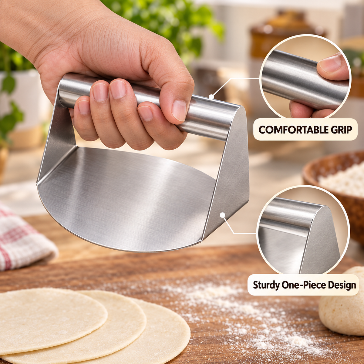Stainless steel roti and puri dough press — product view 4