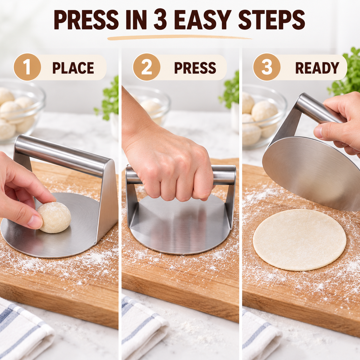Stainless steel roti and puri dough press — product view 5