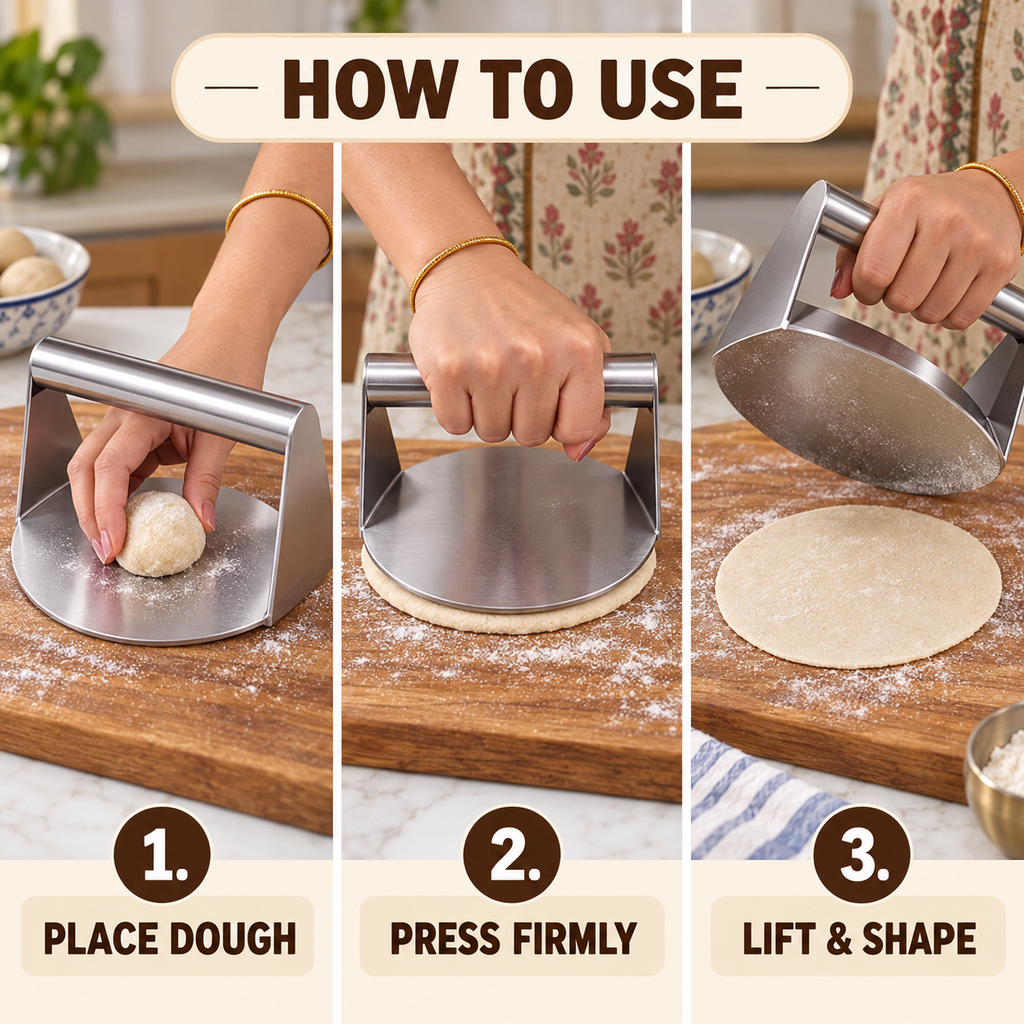 Stainless steel roti and puri dough press — product view 9